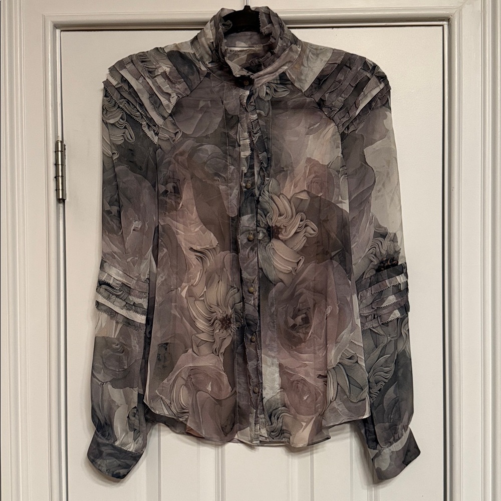 Diane Von Furstenberg Pintura Silk Floral Button-Up Blouse + Lining - Size 2